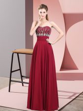 Unique Chiffon Strapless Sleeveless Zipper Beading Dress for Prom in Red