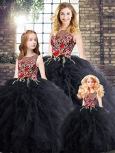 Pretty Black Sweet 16 Quinceanera Dress Military Ball and Sweet 16 and Quinceanera with Embroidery and Ruffles Scoop Sleeveless Zipper