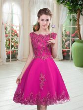  Knee Length Fuchsia Scoop Sleeveless Lace Up