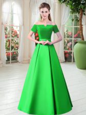  Off The Shoulder Short Sleeves Satin Prom Party Dress Belt Lace Up