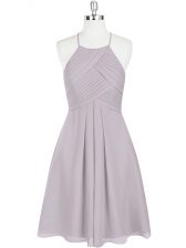  Sleeveless Chiffon Mini Length Zipper in Grey with Ruching