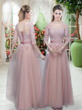 Custom Fit Tulle Half Sleeves Floor Length Evening Dress and Lace