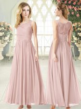  Ankle Length Pink Chiffon Sleeveless Lace