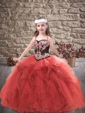  Straps Sleeveless Lace Up Pageant Dress for Womens Red Tulle