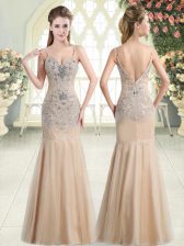  Champagne Sleeveless Floor Length Beading Zipper Homecoming Dress