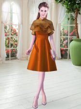 Elegant Knee Length Orange Prom Dresses Satin Cap Sleeves Lace