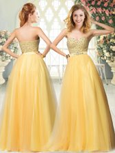 Wonderful Tulle Sleeveless Floor Length Evening Dress and Beading
