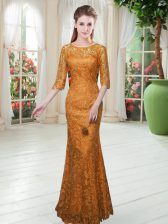  Half Sleeves Zipper Floor Length Lace Prom Party Dress