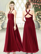  Floor Length Burgundy Evening Dress Halter Top Sleeveless Backless