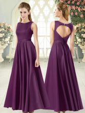 Sophisticated Scoop Sleeveless Satin Ruching Backless