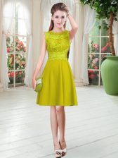 Glamorous Lace Prom Evening Gown Gold Zipper Sleeveless Knee Length