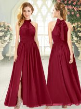 Extravagant Chiffon Halter Top Sleeveless Zipper Ruching Homecoming Dress in Wine Red