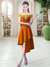 Great Orange Satin Zipper Prom Party Dress Sleeveless Asymmetrical Appliques