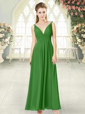 Eye-catching Sleeveless Ankle Length Ruching Backless Prom Dresses with Green