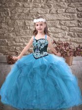 High Quality Floor Length Ball Gowns Sleeveless Baby Blue Evening Gowns Lace Up