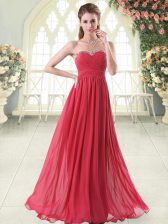  Sleeveless Chiffon Floor Length Zipper Evening Dress in Red with Beading