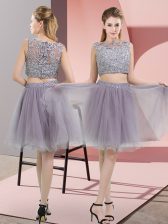 Modern Sleeveless Zipper Beading and Lace Prom Party Dress