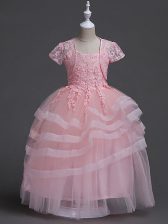 Stunning Sleeveless Zipper Floor Length Appliques Toddler Flower Girl Dress