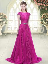 Fantastic Cap Sleeves Sweep Train Lace and Appliques Zipper 