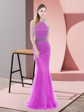 Noble Lilac Sleeveless Beading Backless 