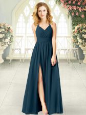 Nice Teal Halter Top Neckline Ruching Prom Gown Sleeveless Zipper