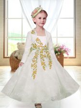 Suitable White Flower Girl Dresses Wedding Party with Embroidery Straps Sleeveless Zipper