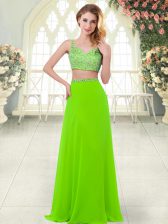 Attractive Chiffon Sleeveless Floor Length Dress for Prom and Beading