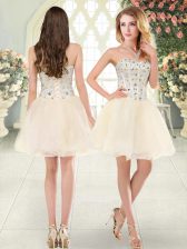 Luxurious Tulle Sleeveless Mini Length and Beading
