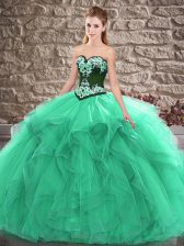  Turquoise Sleeveless Beading and Embroidery Floor Length Sweet 16 Quinceanera Dress