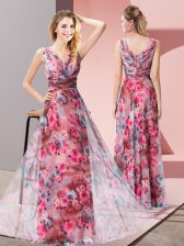  V-neck Sleeveless Floor Length Pattern Multi-color Printed