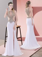  Sleeveless Sweep Train Beading and Lace Lace Up Prom Gown