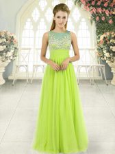 Modest Scoop Sleeveless Side Zipper Evening Dress Yellow Green Tulle