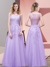 Lavender Scoop Neckline Lace Evening Dress Sleeveless Zipper
