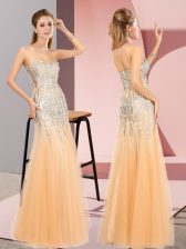 Fabulous Tulle Sweetheart Sleeveless Zipper Beading in Orange