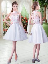 Hot Selling Knee Length Zipper Prom Gown White for Prom and Party with Appliques