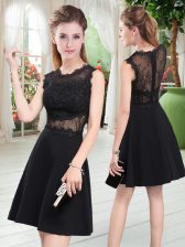 Cheap Black Prom Party Dress Prom and Party with Lace Scalloped Sleeveless Zipper