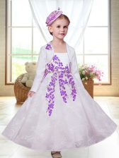 Classical White A-line Embroidery Toddler Flower Girl Dress Zipper Lace Sleeveless Ankle Length