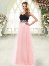 Great Baby Pink Tulle Zipper Sweetheart Sleeveless Floor Length Prom Dress Appliques