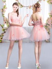 Pink Scoop Neckline Appliques Vestidos de Damas Half Sleeves Lace Up