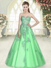  Green Tulle Lace Up Prom Evening Gown Sleeveless Floor Length Appliques