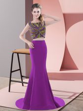  Purple Scoop Neckline Beading Prom Dress Sleeveless Backless