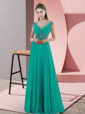 Best V-neck Sleeveless Satin Dress for Prom Beading Backless