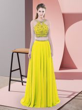  Yellow Homecoming Dress Chiffon Sweep Train Sleeveless Beading