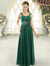 Designer Green Empire Spaghetti Straps Sleeveless Chiffon Lace Up Beading and Ruching 