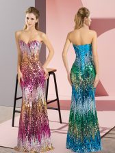 Delicate Purple and Multi-color Lace Up Evening Dress Sleeveless Floor Length Beading and Sequins