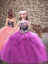 Exquisite Purple Lace Up Pageant Dress for Womens Embroidery and Ruffles Sleeveless Floor Length