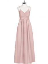  Chiffon Sleeveless Floor Length Dress for Prom and Ruching