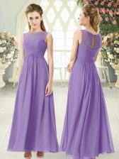 Romantic Sleeveless Ankle Length Ruching Zipper with Lavender