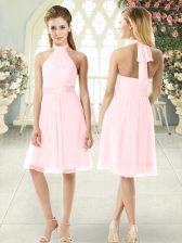  Chiffon Sleeveless Knee Length Prom Gown and Ruching