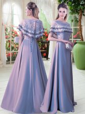 Beautiful Short Sleeves Lace Lace Up Prom Dresses